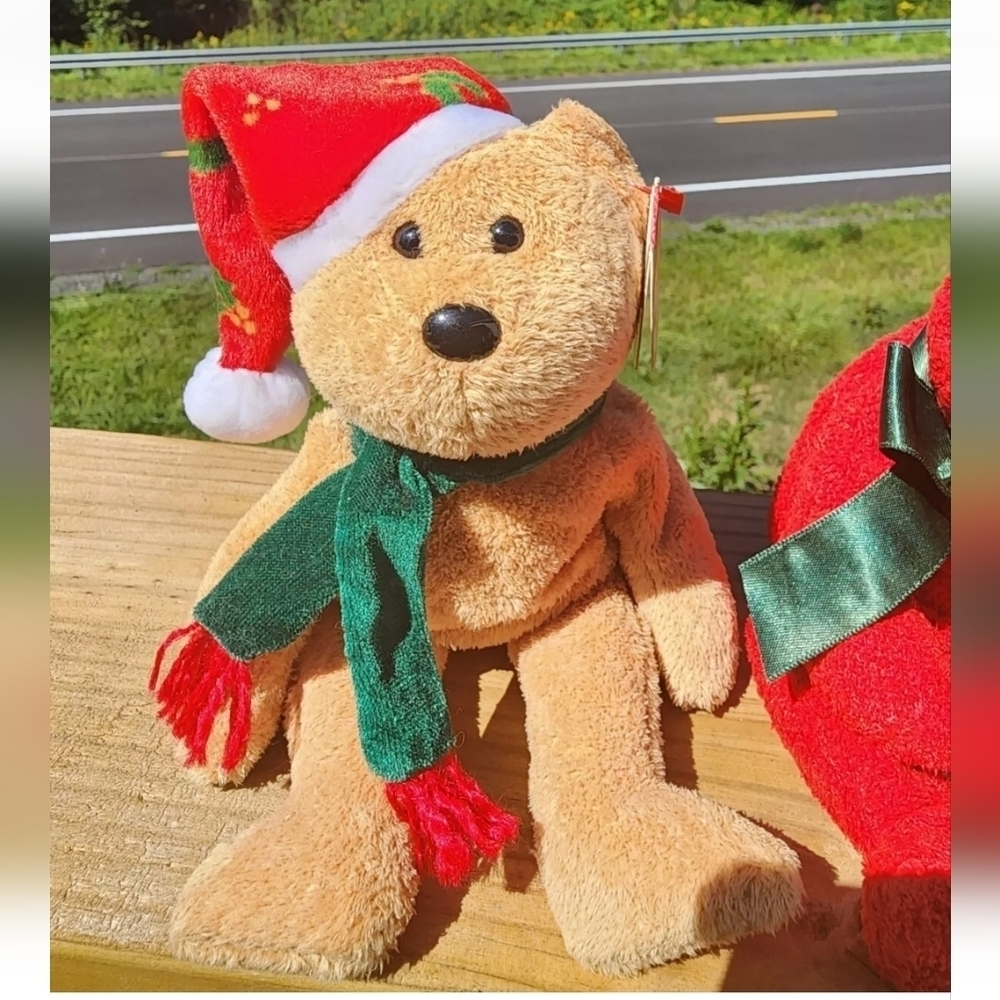 2 Vintage Ty Christmas Beanie Babies ~03 Holiday Teddy 01 Mistletoe Bear~ W Tags - Picture 2 of 6